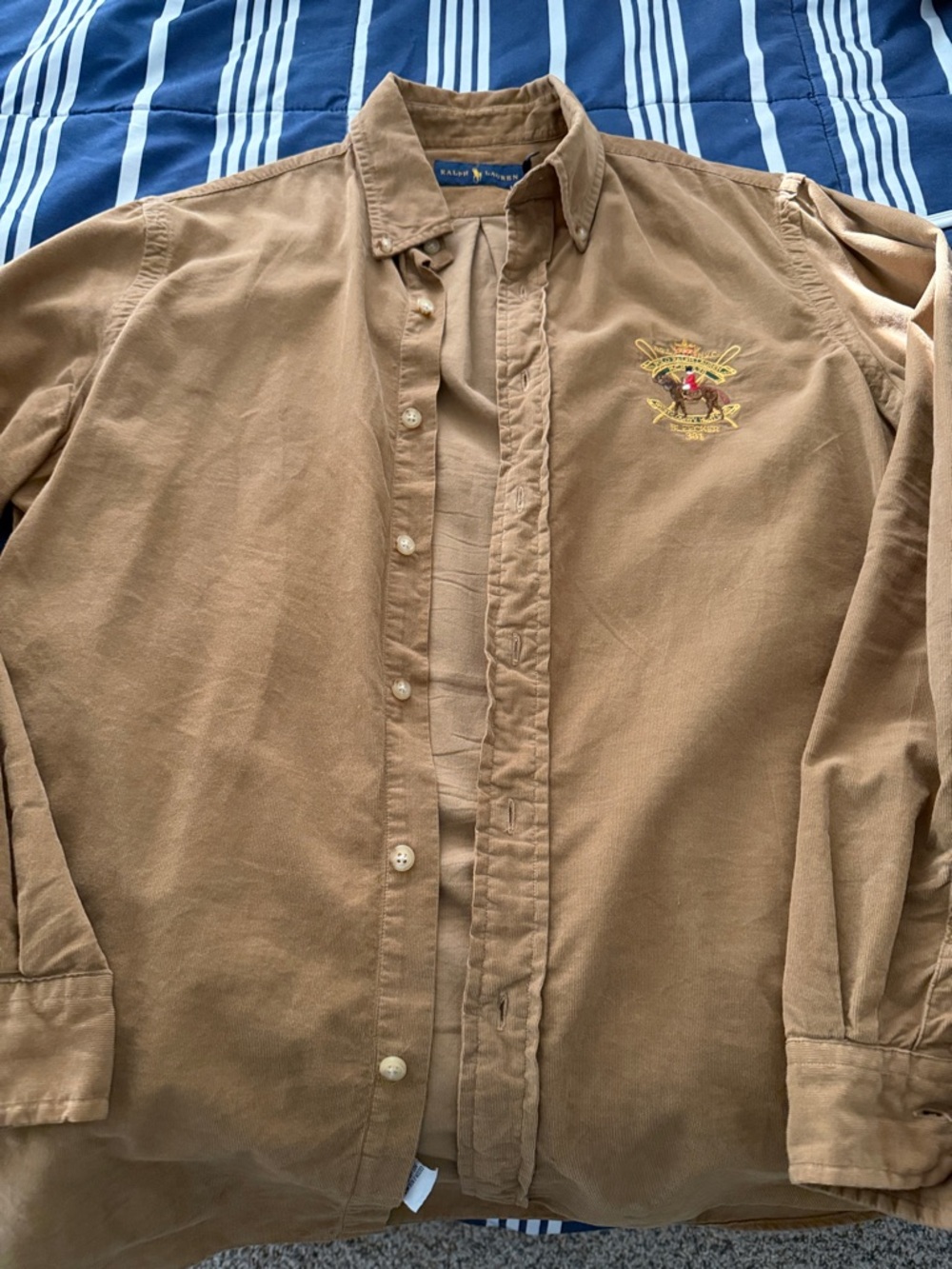 Ralph Lauren Brown Button-Down Shirt with Crest Embroidery